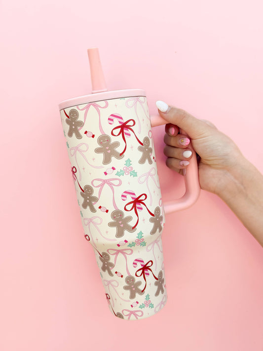 Gingerbread 40oz Tumbler with Spill Proof Lid + Flip Straw