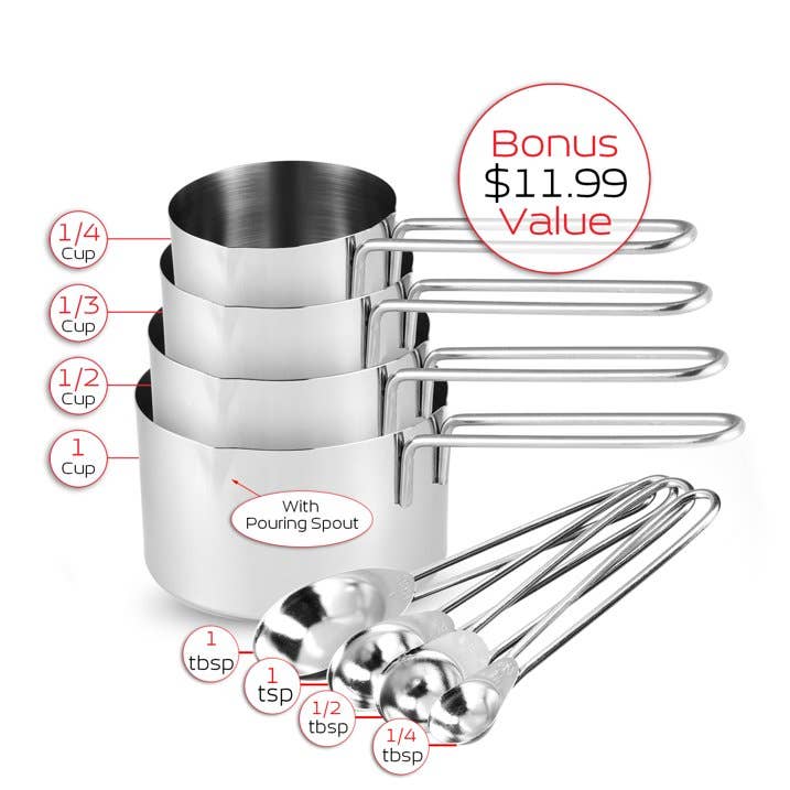 Premium Stainless Steel 6pc Mixing Bowls/Measuring Cups