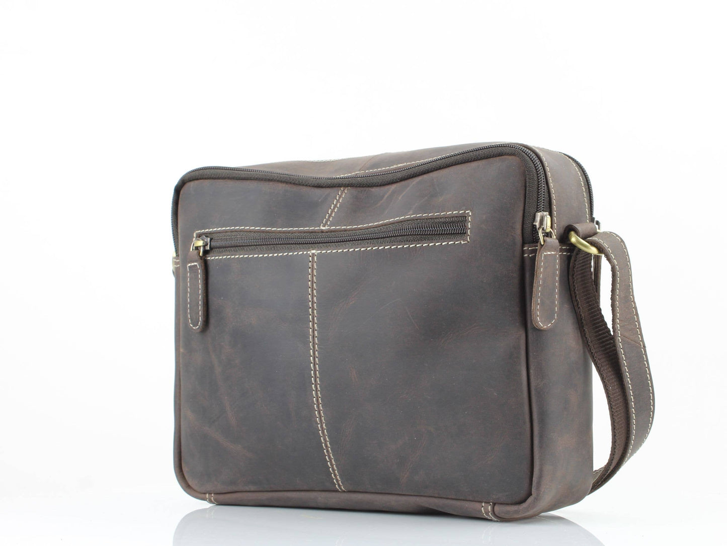 Hunter Leather Shoulder Bag with Double Zip Front AB 1847