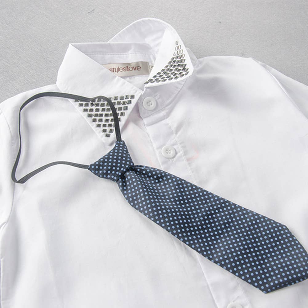 Navy White Studded 4pcs Boy Formal Suit Outfit