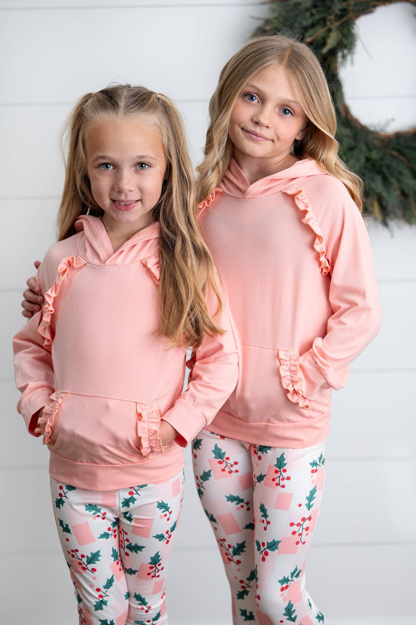 Kids Blush Ruffle Hoodie & Holly Check Pant Set