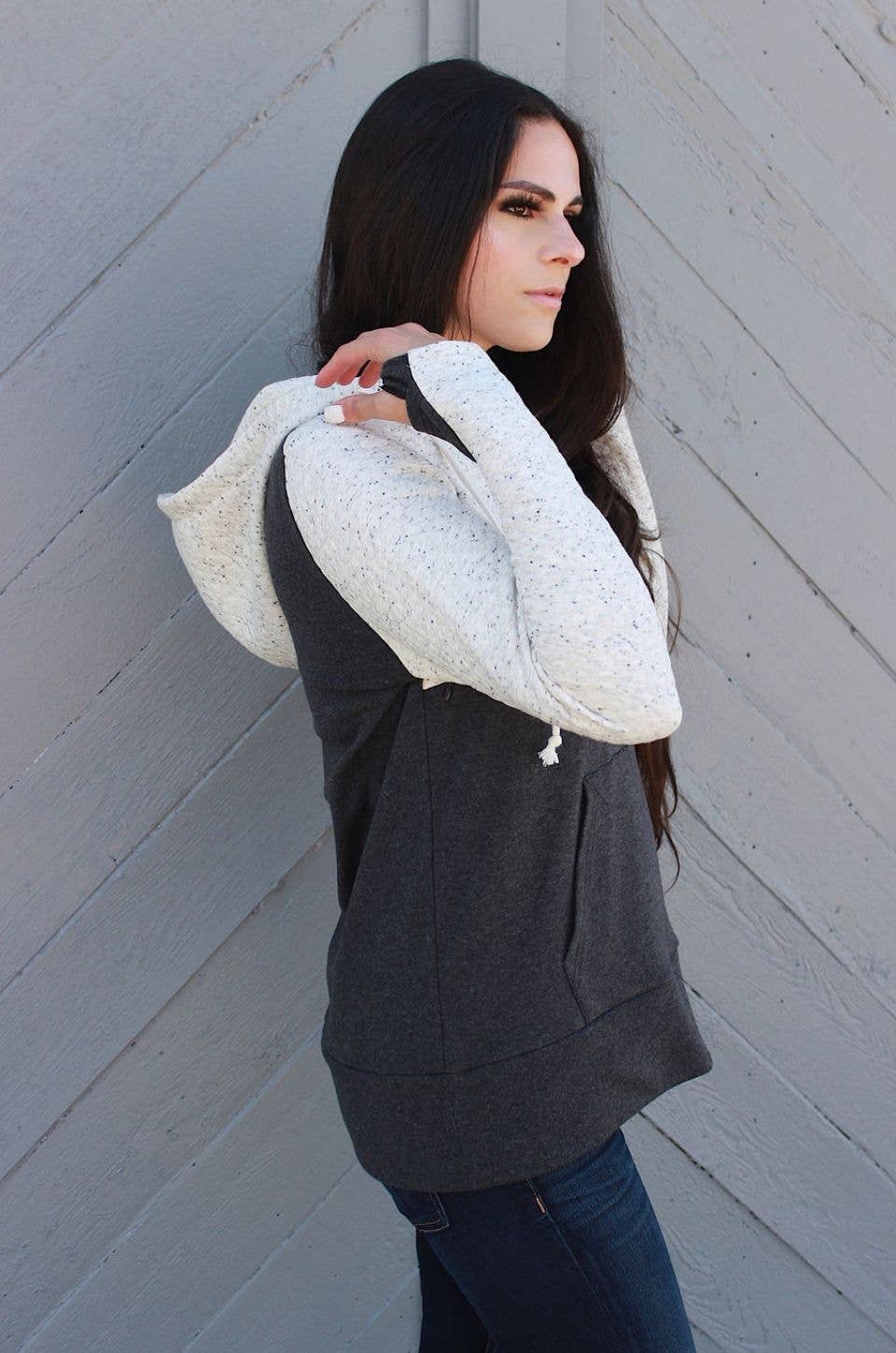 Nursing Hoodie - Quarter Zip - Hidden Zipper - Oatmeal Waffle