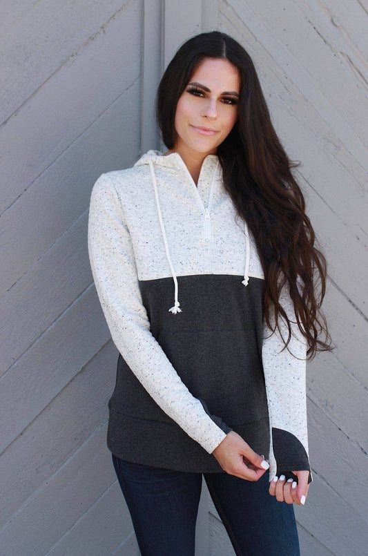 Nursing Hoodie - Quarter Zip - Hidden Zipper - Oatmeal Waffle