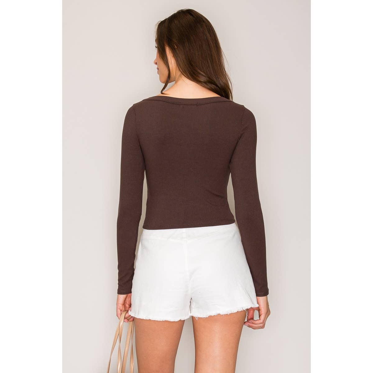 Ribbed Long Sleeve Wide Neck Top