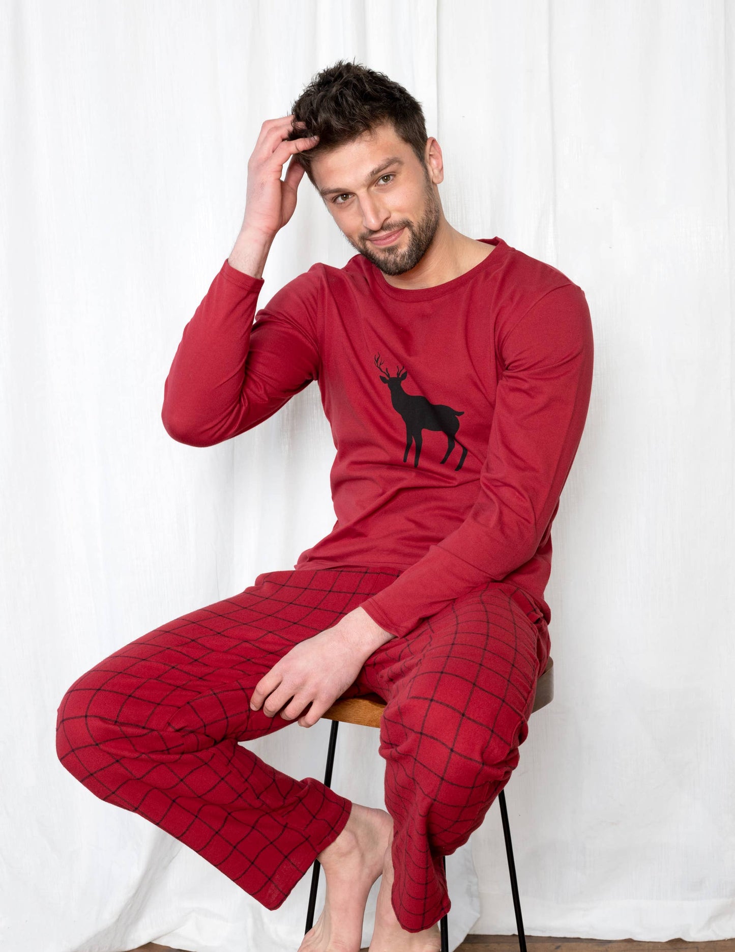 Mens Cotton Top & Flannel Pants Pajama Set