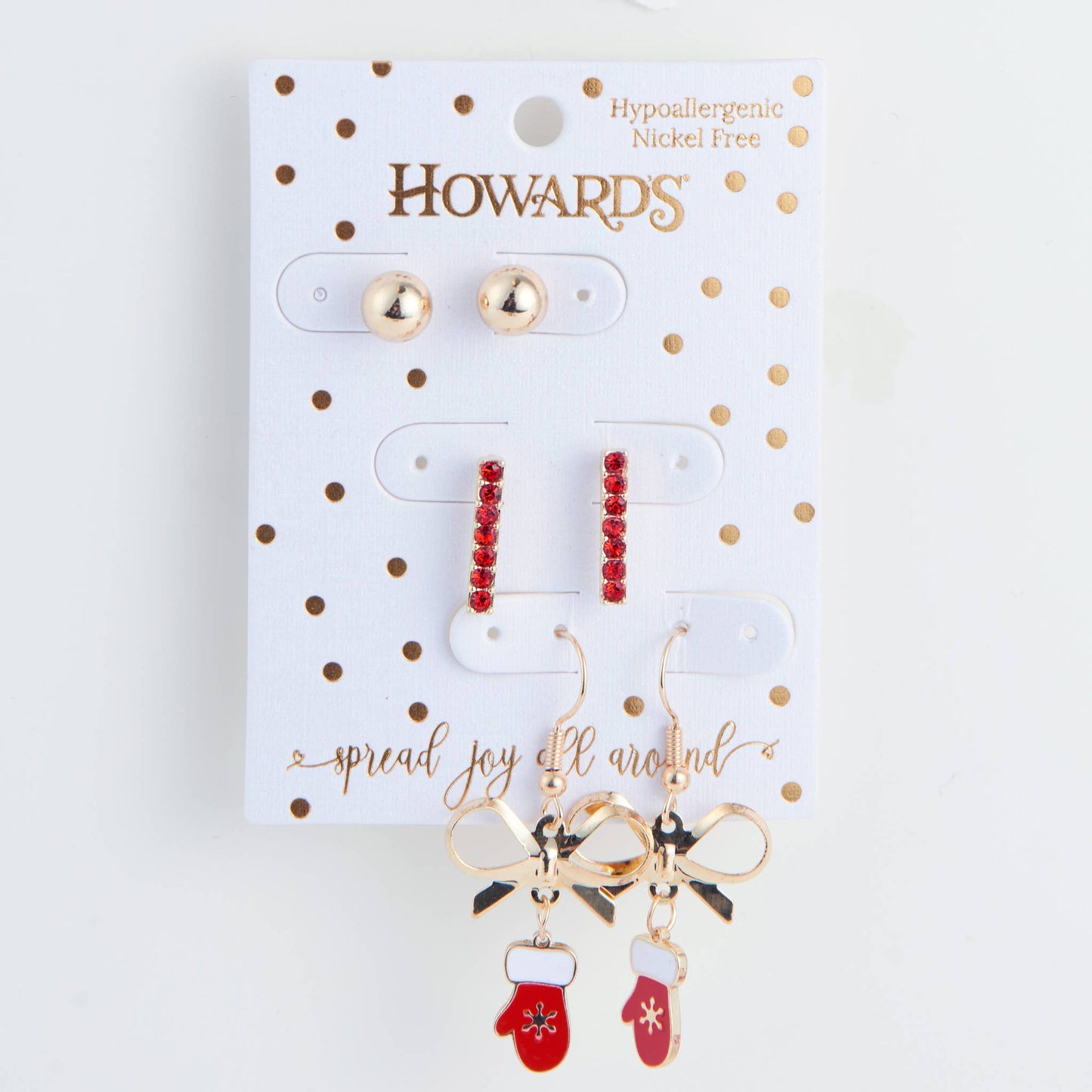 Holiday Gold Christmas Mittens Earring Trio
