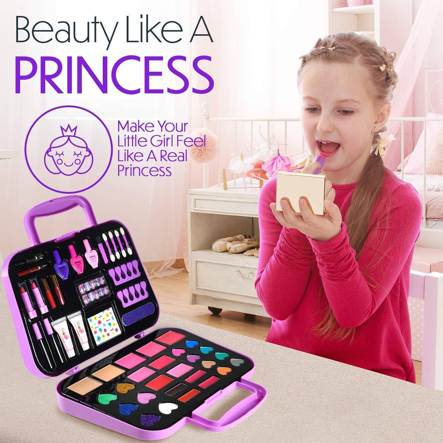 51 PCS Pretend Makeup Set for Kids, Real Non-Toxic Toys