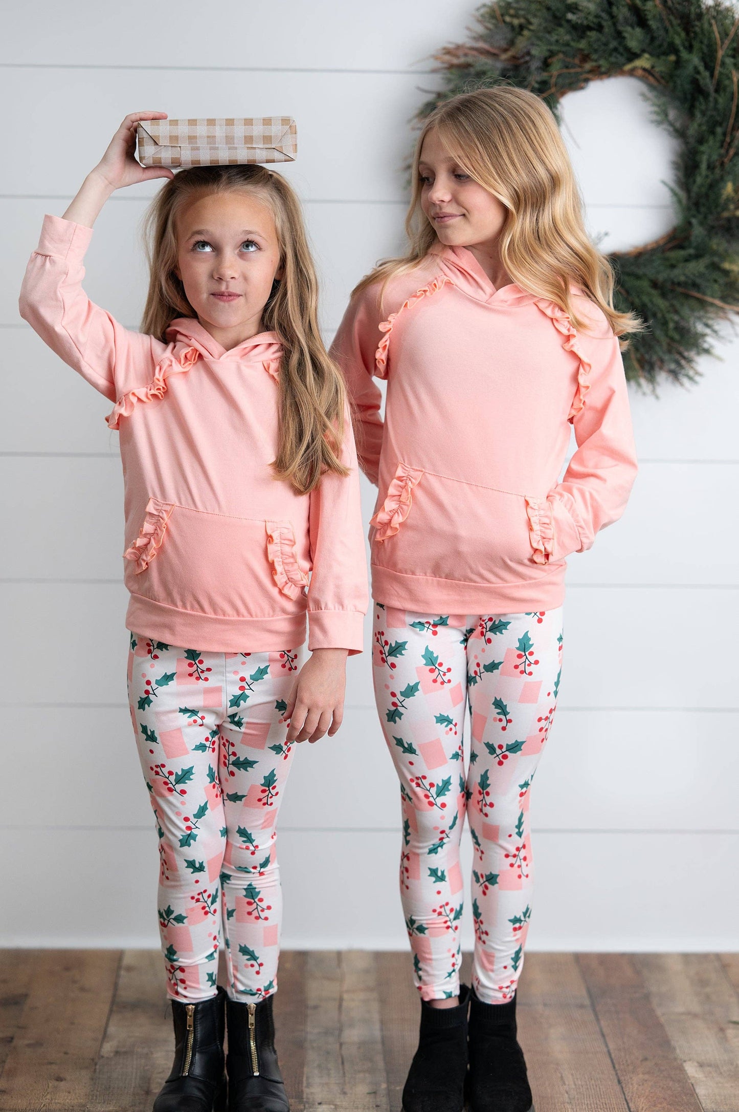 Kids Blush Ruffle Hoodie & Holly Check Pant Set