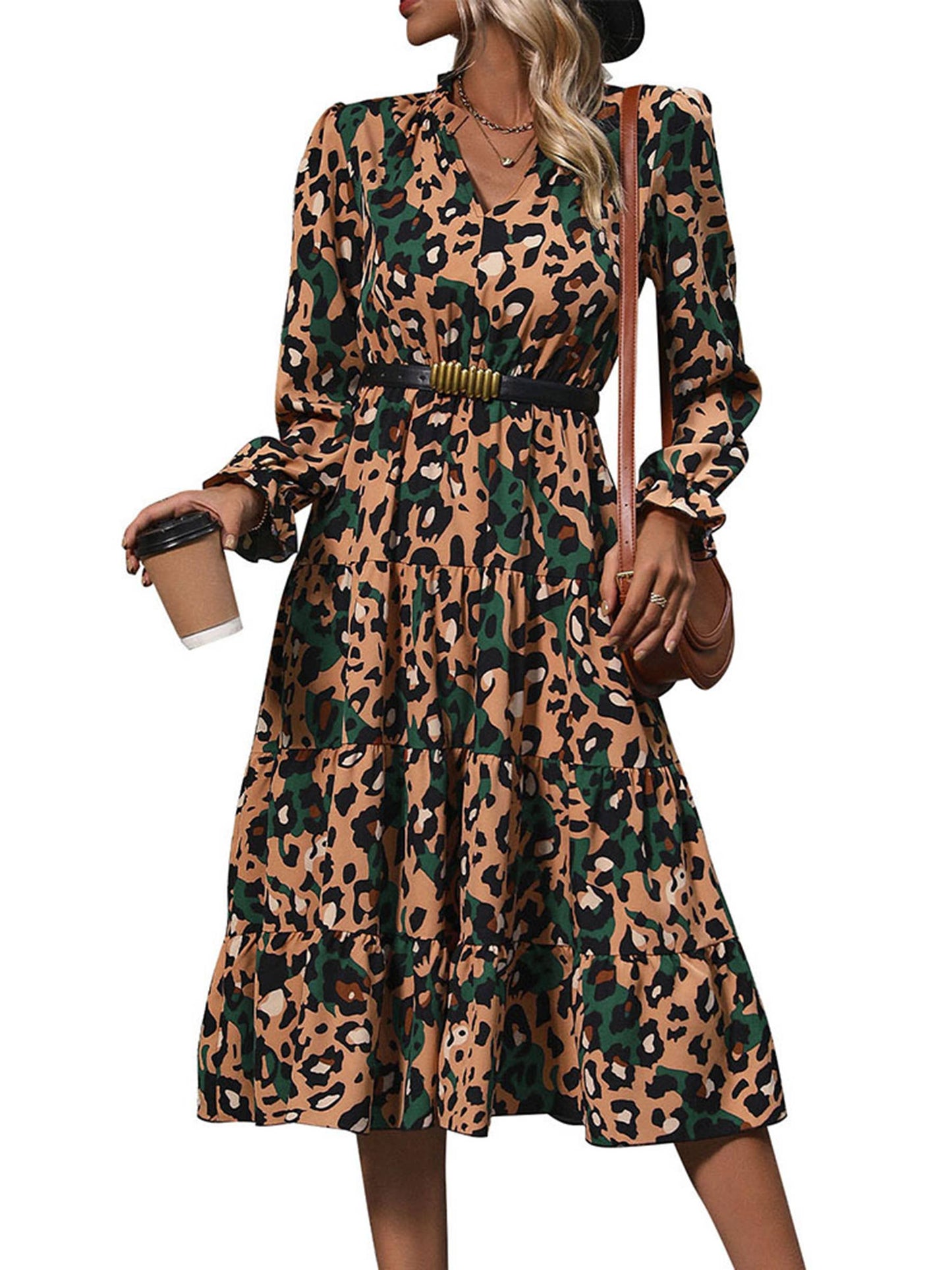 Long Sleeved Leopard Print Dress