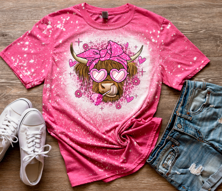 Highland Cow Valentine Bleached Shirt