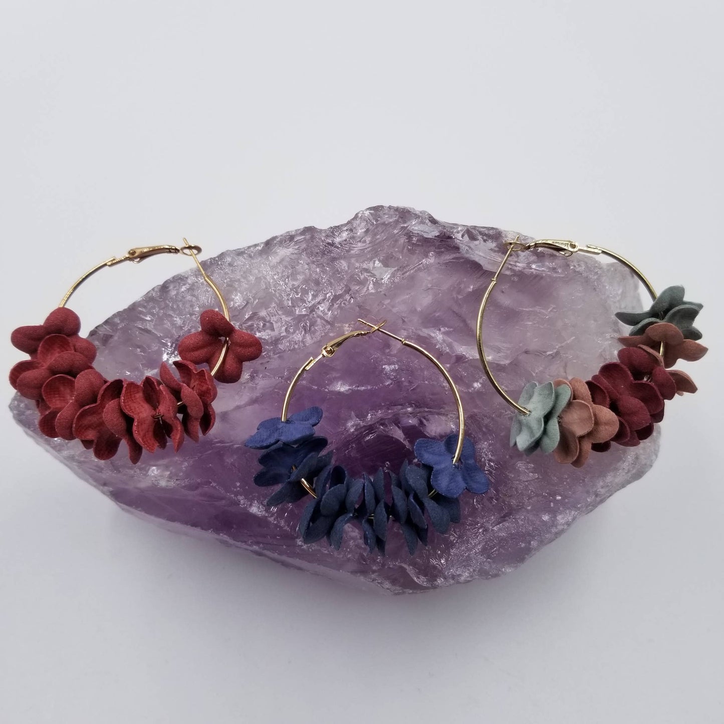 Handmade Cloth Flowers Hoop Earrings