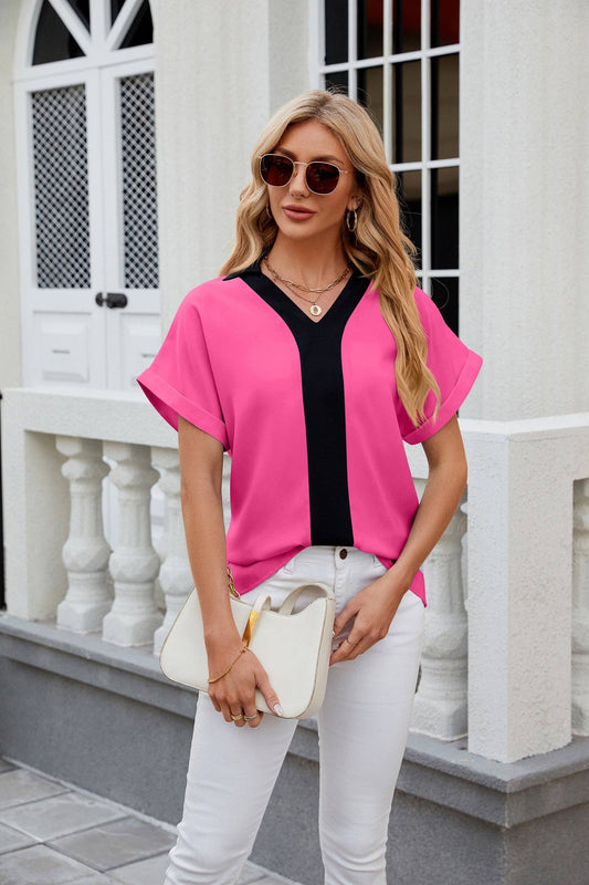 Coloured Lapel Chiffon Shirt