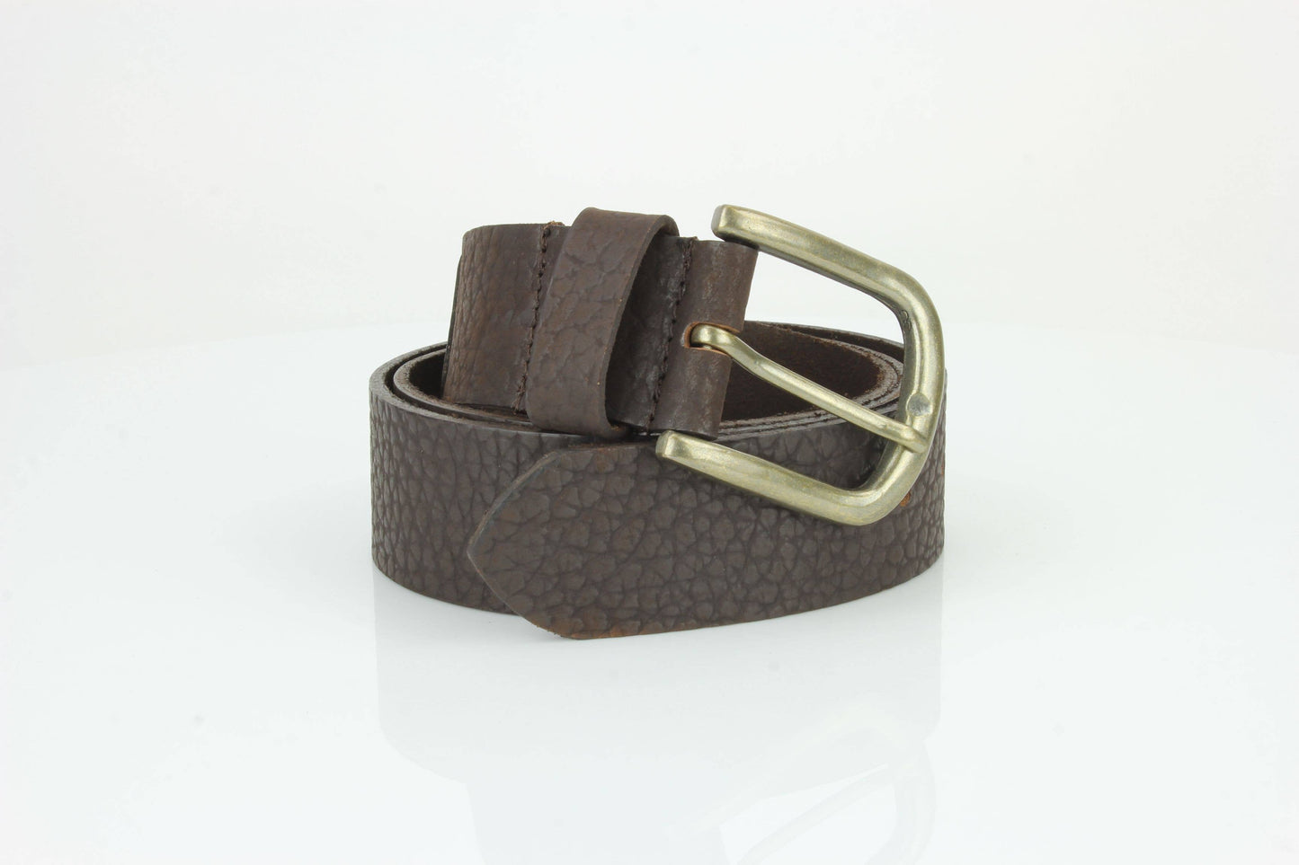 Distressed Grain Leather Belt with Embossed Patch ABB 023