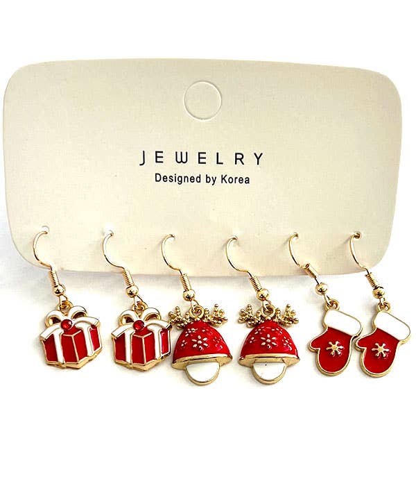 ( L605 )  CHRISTMAS THEME 3 PAIR EARRING SET