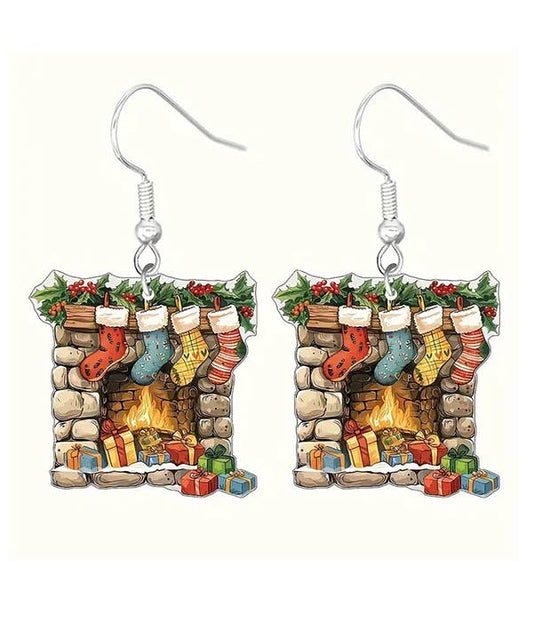 ( Y430 )  CHRISTMAS THEME ACRYLIC EARRING - FIREPLACE