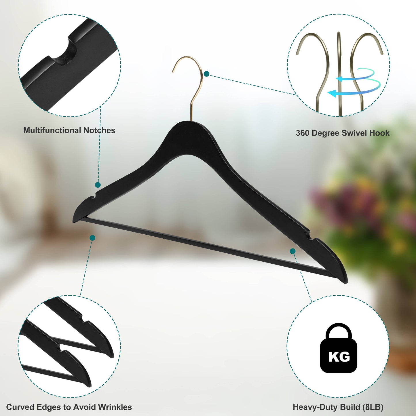 WS70 Ultra Slim Suit Hangers with Pant Bar Black/gold - 100