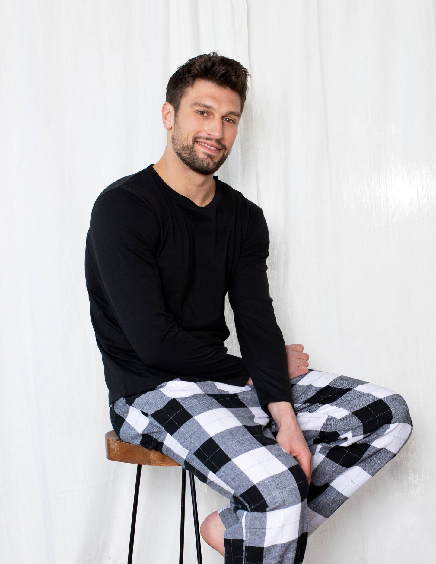 Mens Cotton Top & Flannel Pants Pajama Set