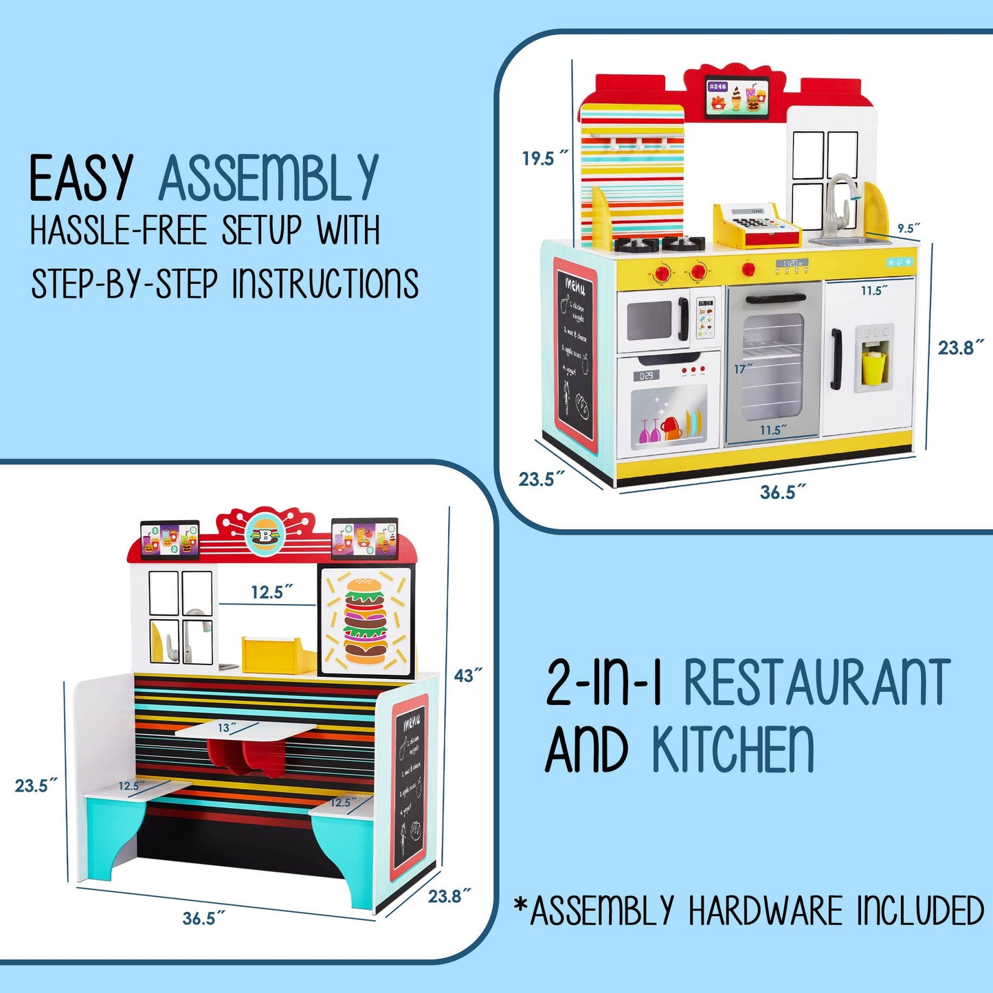 Double-Sided Kids Restaurant Playset, Diner Play Pretend Set