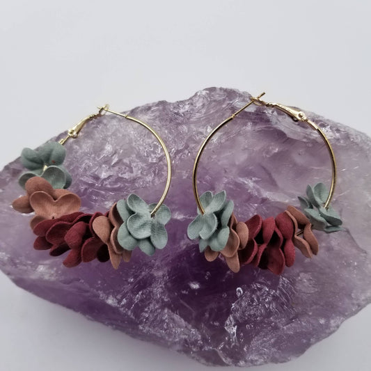 Handmade Cloth Flowers Hoop Earrings