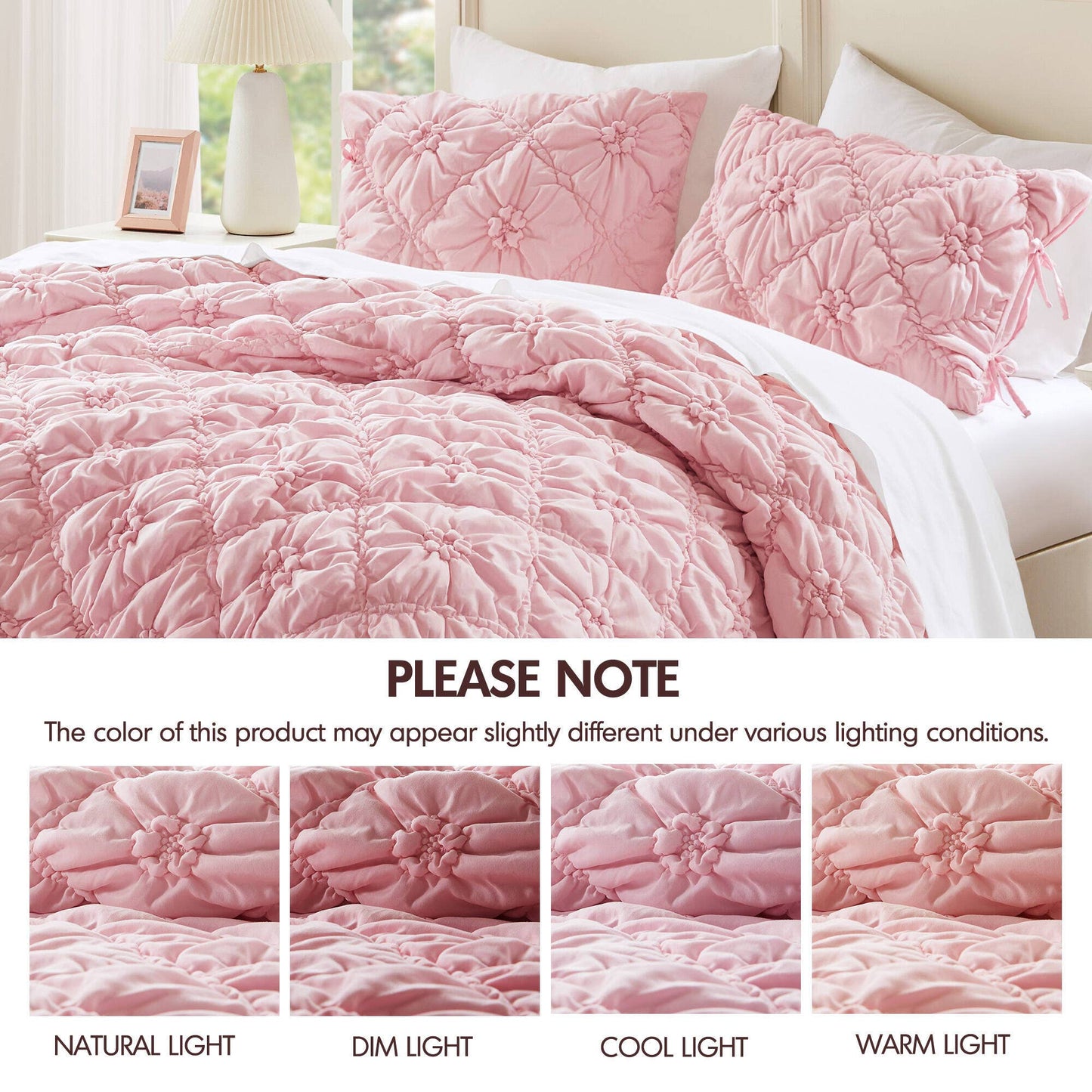 Bowtie Piece Lightweight Puffy Floral Comforter Set, Pink