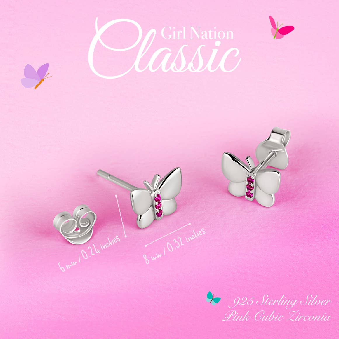 Butterfly Earrings | 925 Sterling Silver | Pink CZ