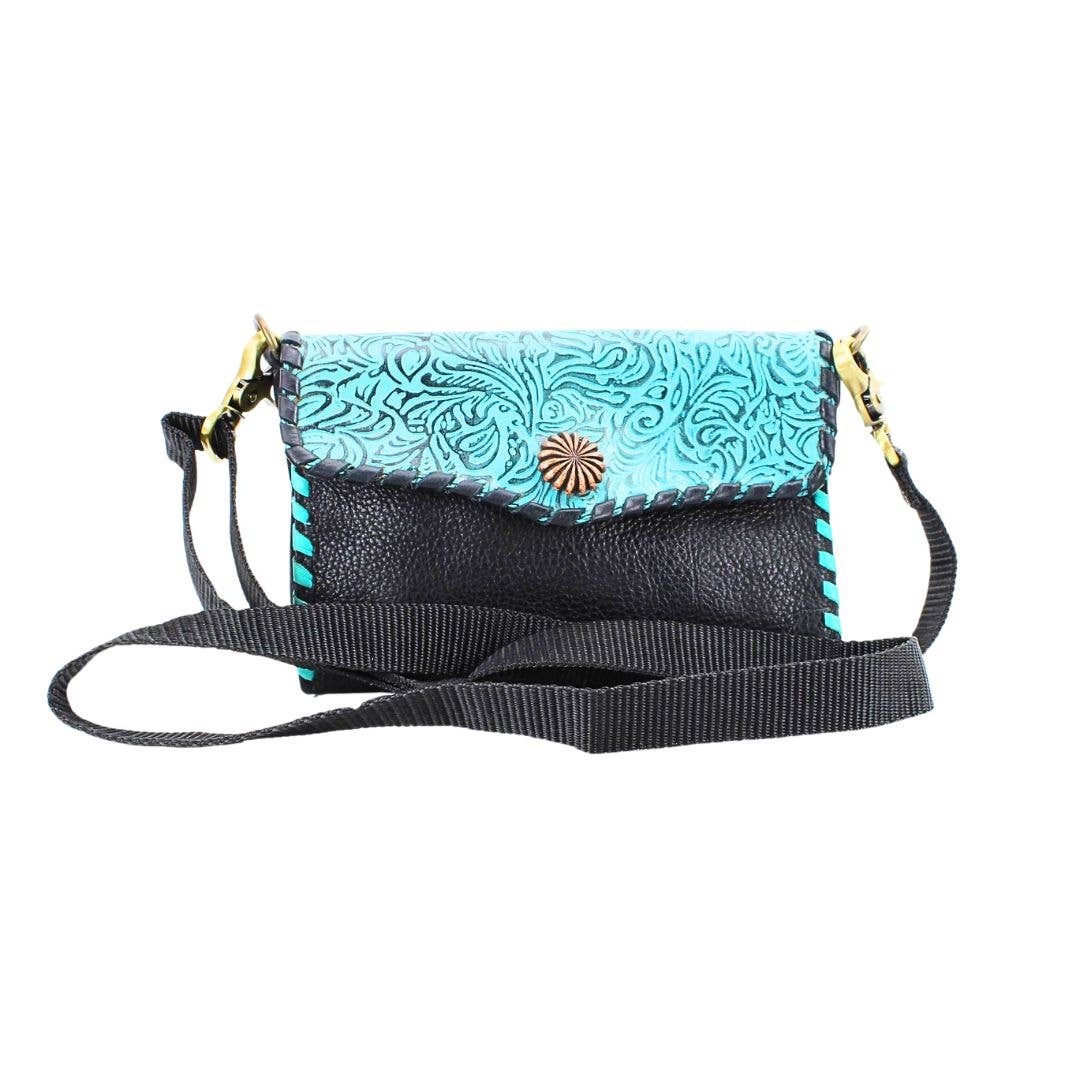 American Bison Tooled Turquoise Flap Over Clutch # AB 2409