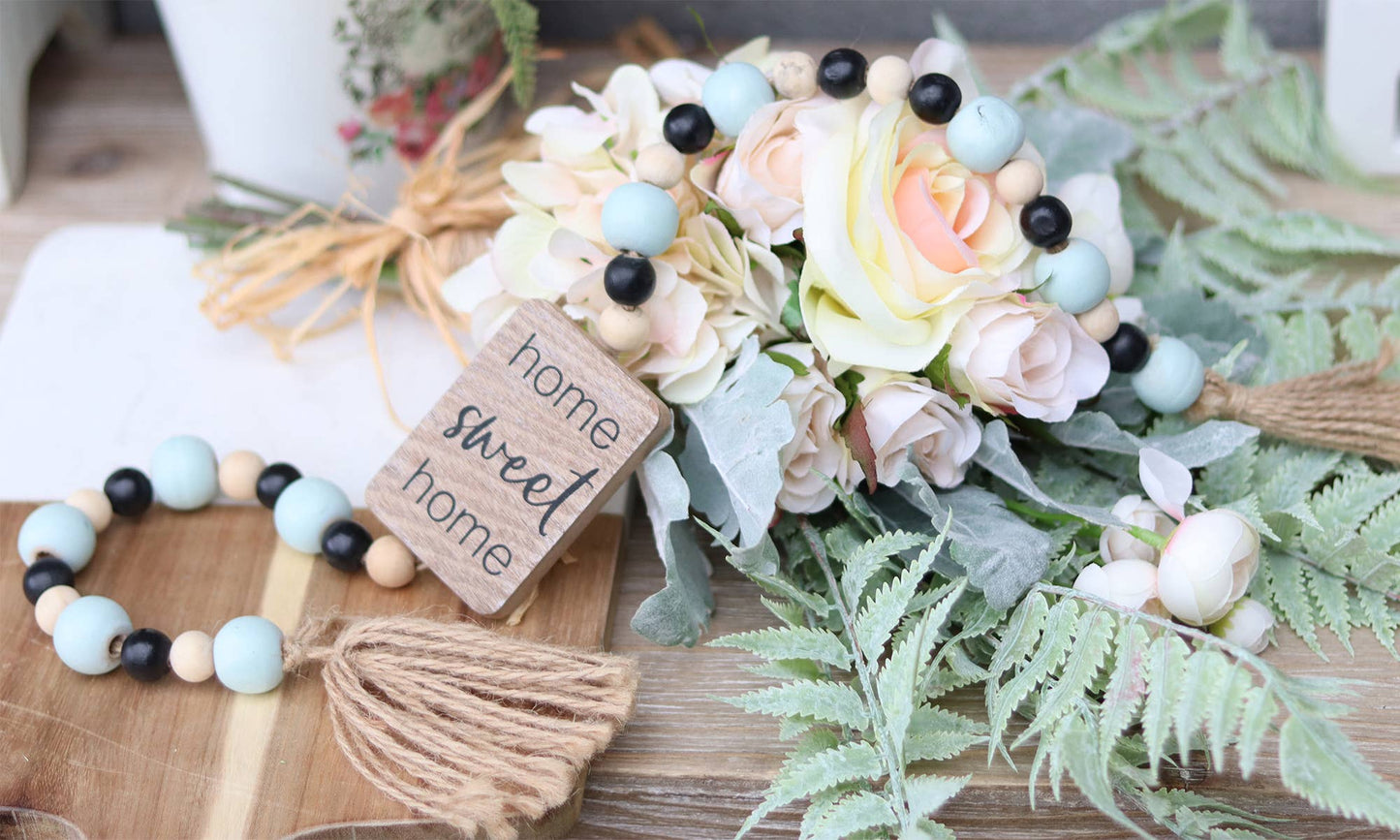 Home Sweet Home Wood Beads Decor with Jute Tassels