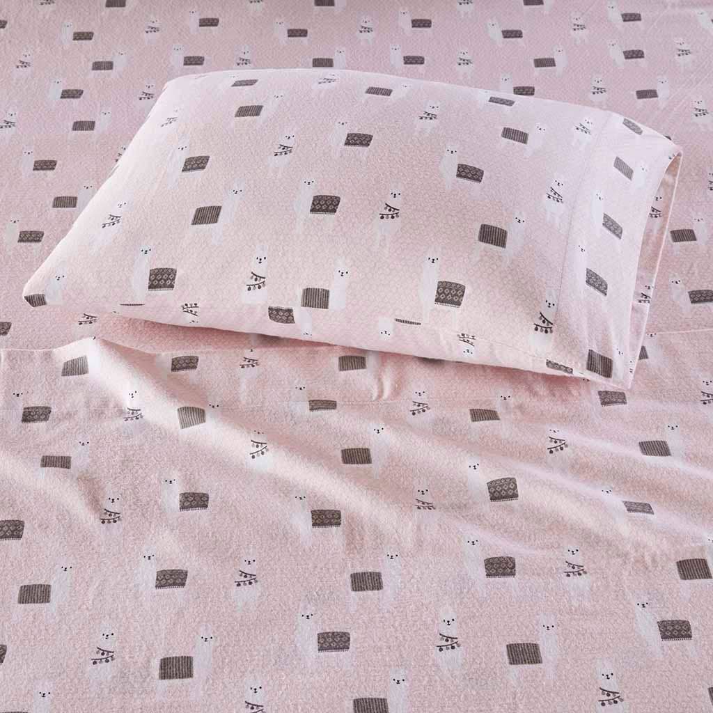 Pink Llamas Cotton Flannel Kids Sheet Set