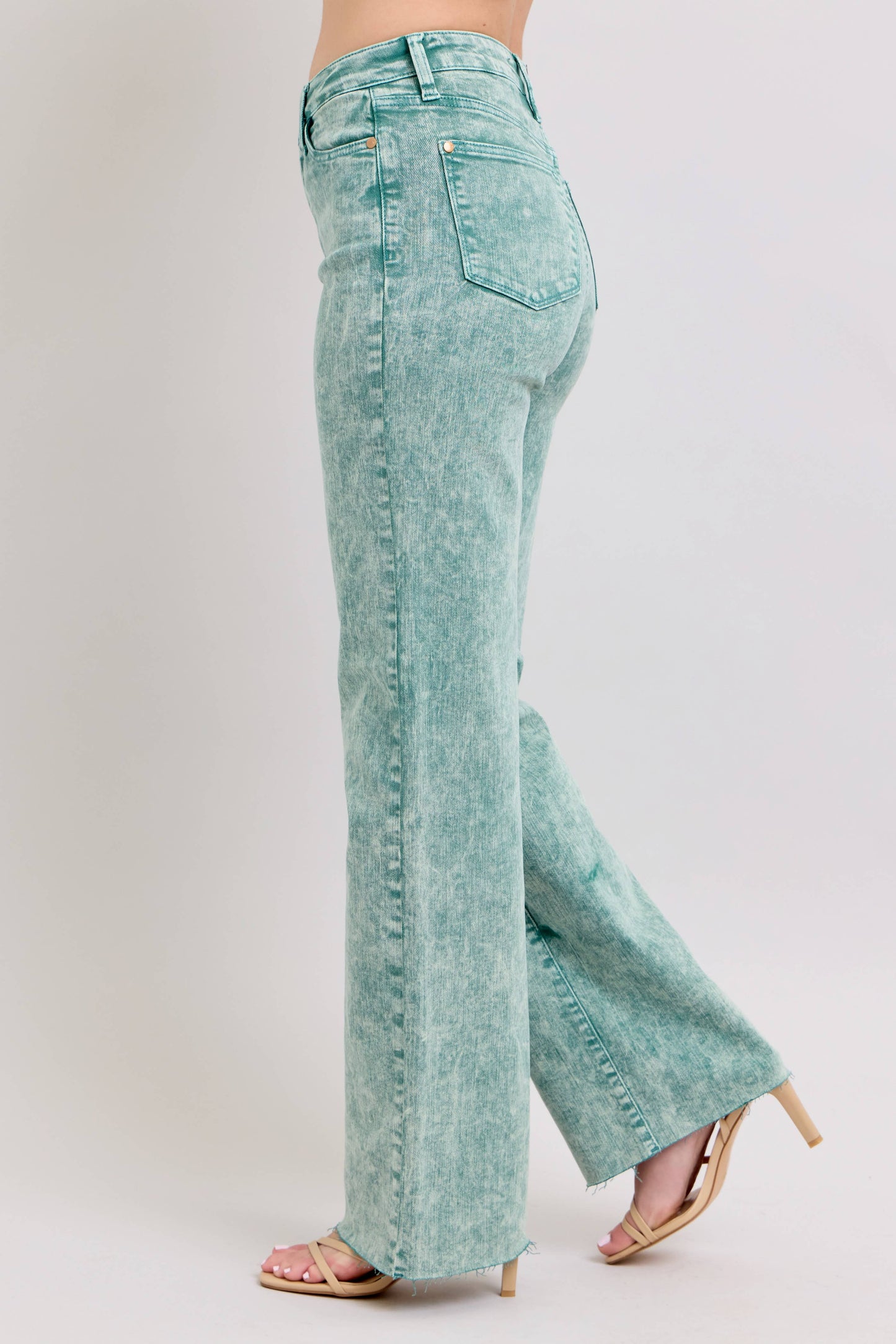 Sea Green High Waisted Raw Hem Dad Jean