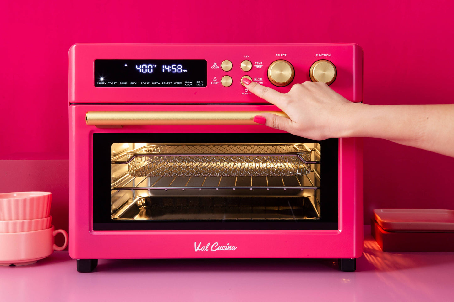 VAL CUCINA 10-in-1 Air Fryer Toaster Oven - Hot Pink