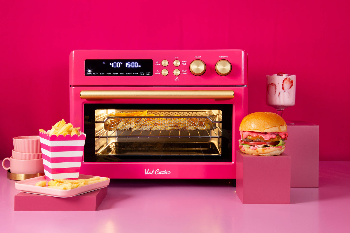 VAL CUCINA 10-in-1 Air Fryer Toaster Oven - Hot Pink
