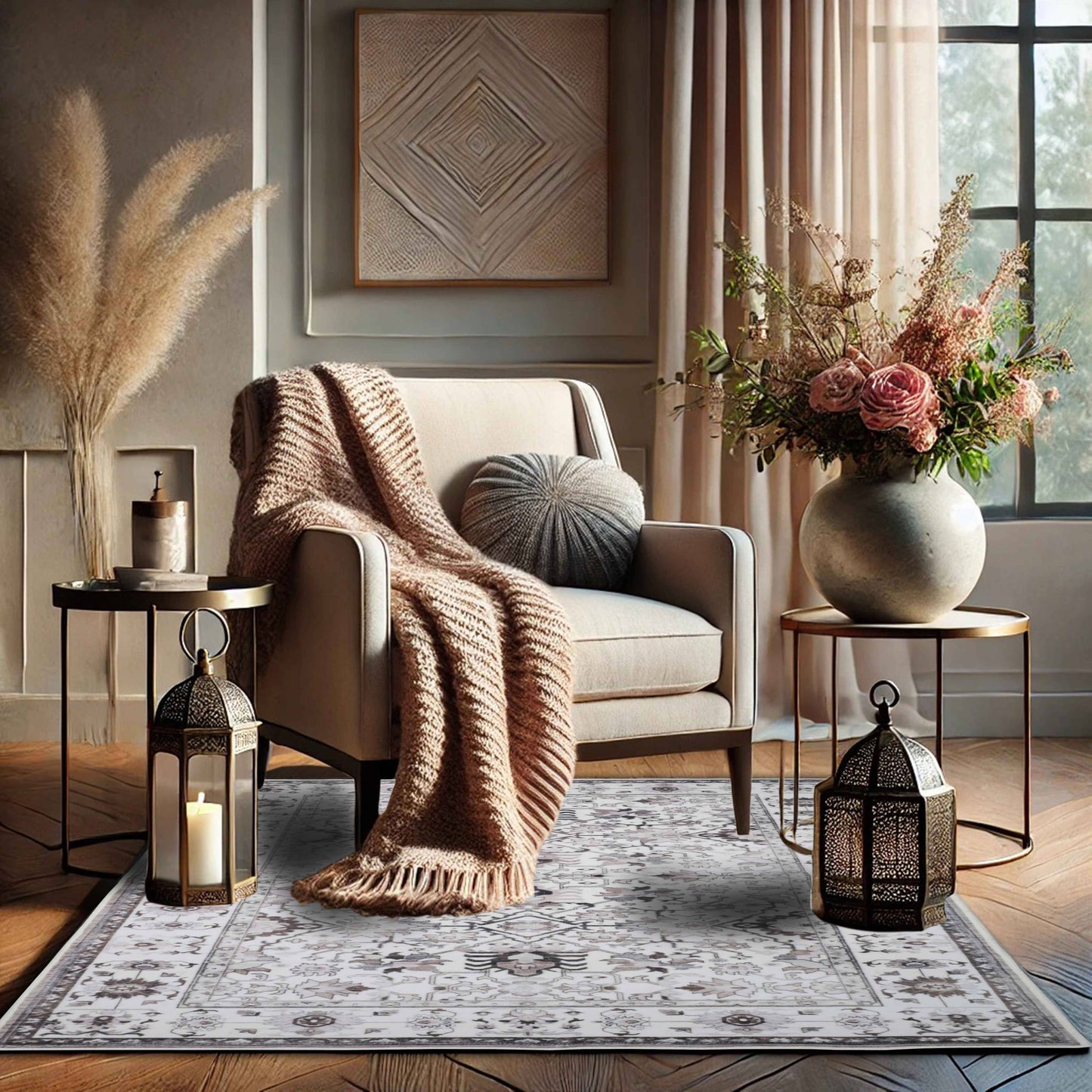 Bibb Home Washable Flannel Printed Accent Rug with Latex Bac