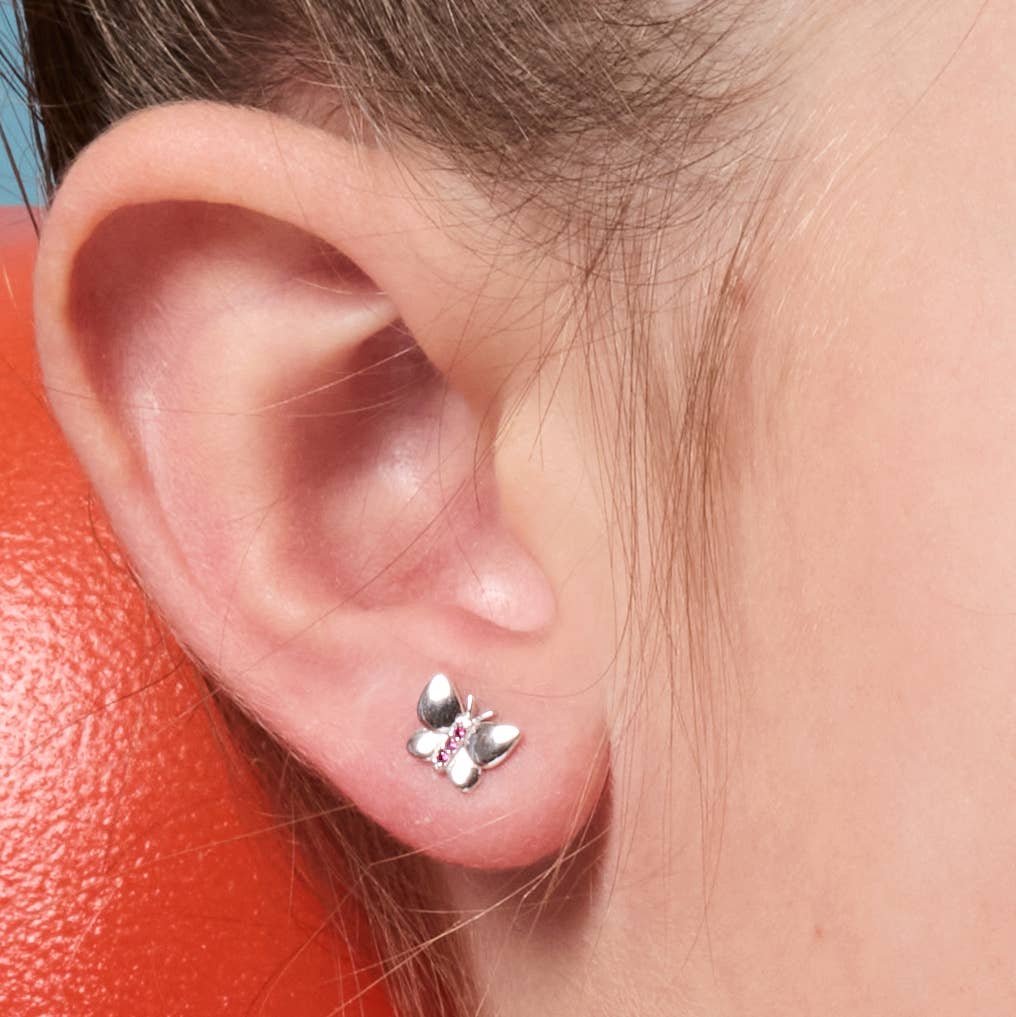 Butterfly Earrings | 925 Sterling Silver | Pink CZ