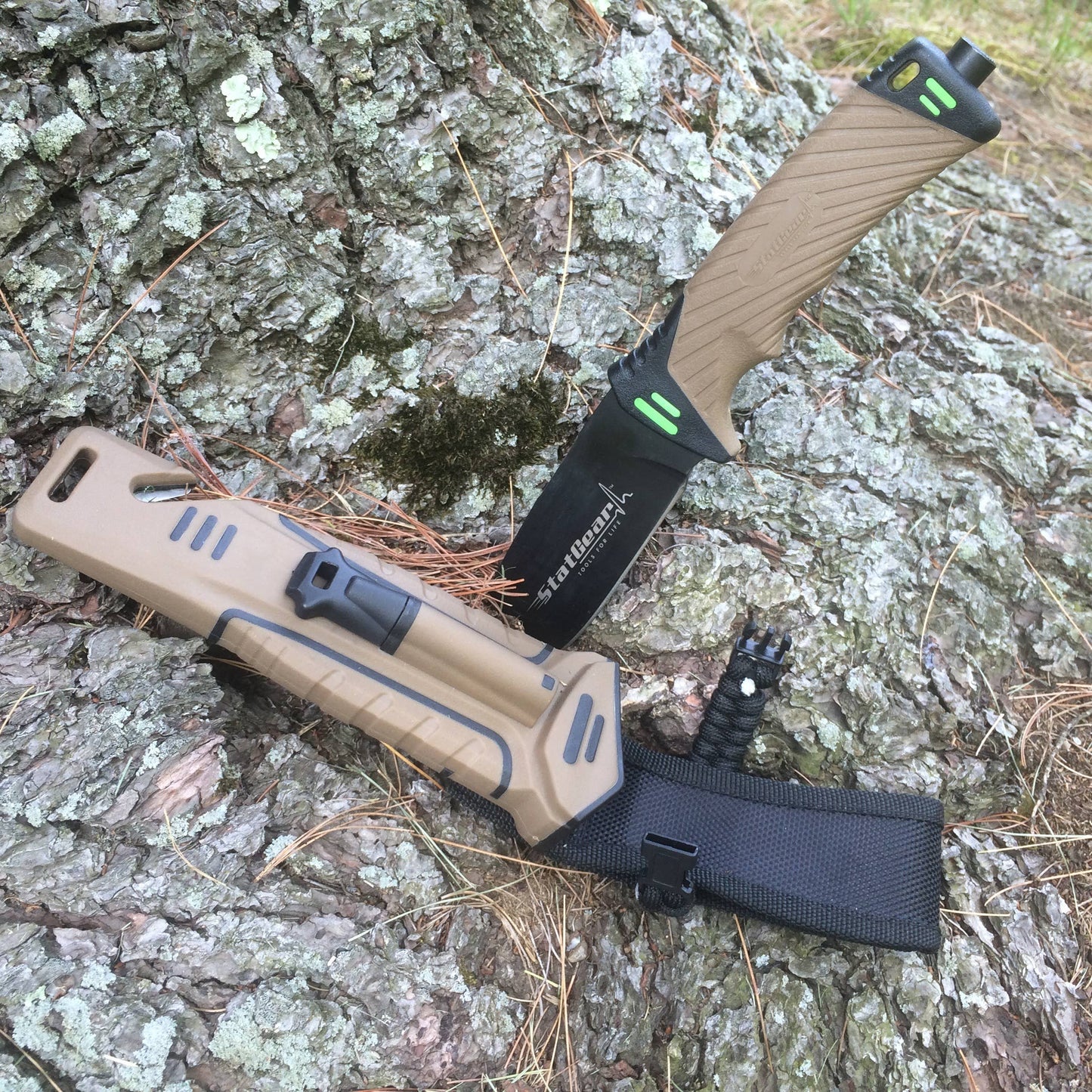 Camping & Hunting Survival Knife w/ Firestarter & Sharpener
