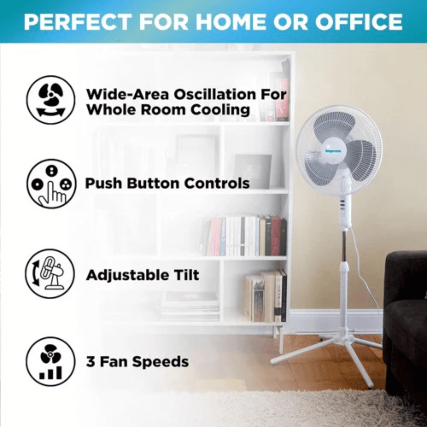 Impress Easy-Assemble 3-Speed 16-Inch Stand Floor Fan