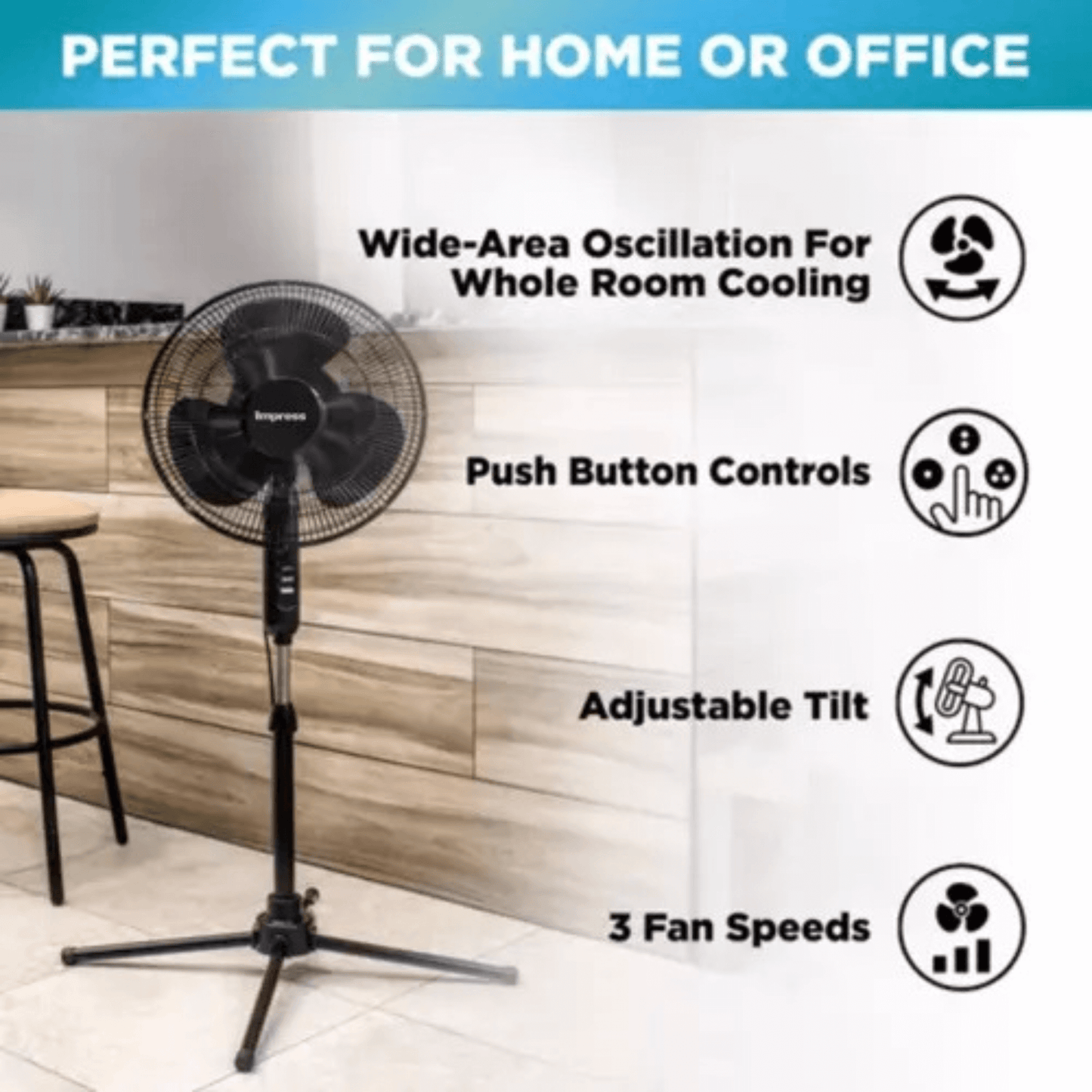 Impress Easy-Assemble 3-Speed 16-Inch Stand Floor Fan