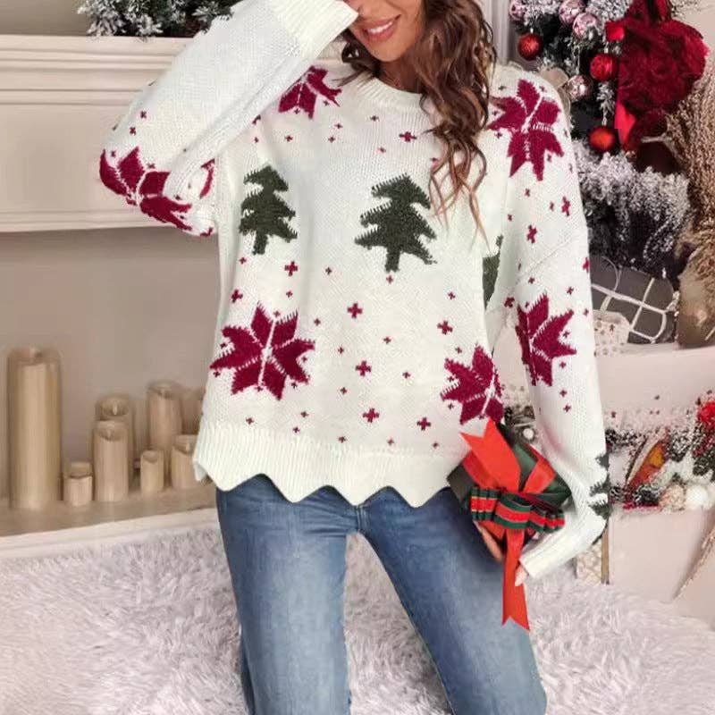 Winter Casual Christmas 2025 Snowflake Print Knitted Sweater