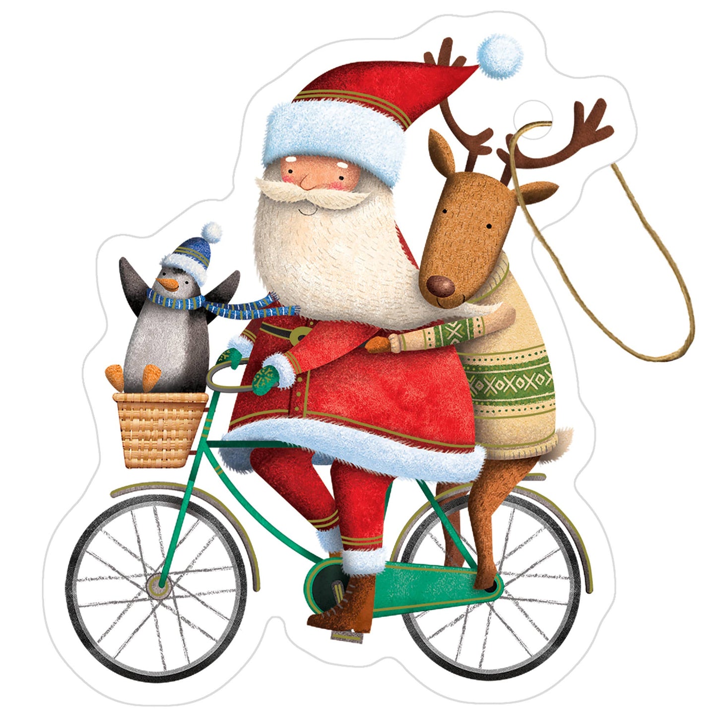 Gift Tags w/ Tie String - Santa Bicycle