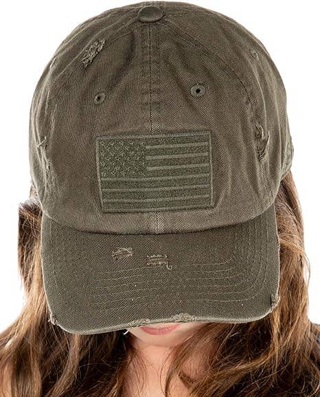 Kids Baseball Cap: American Flag - Olive (2-5)