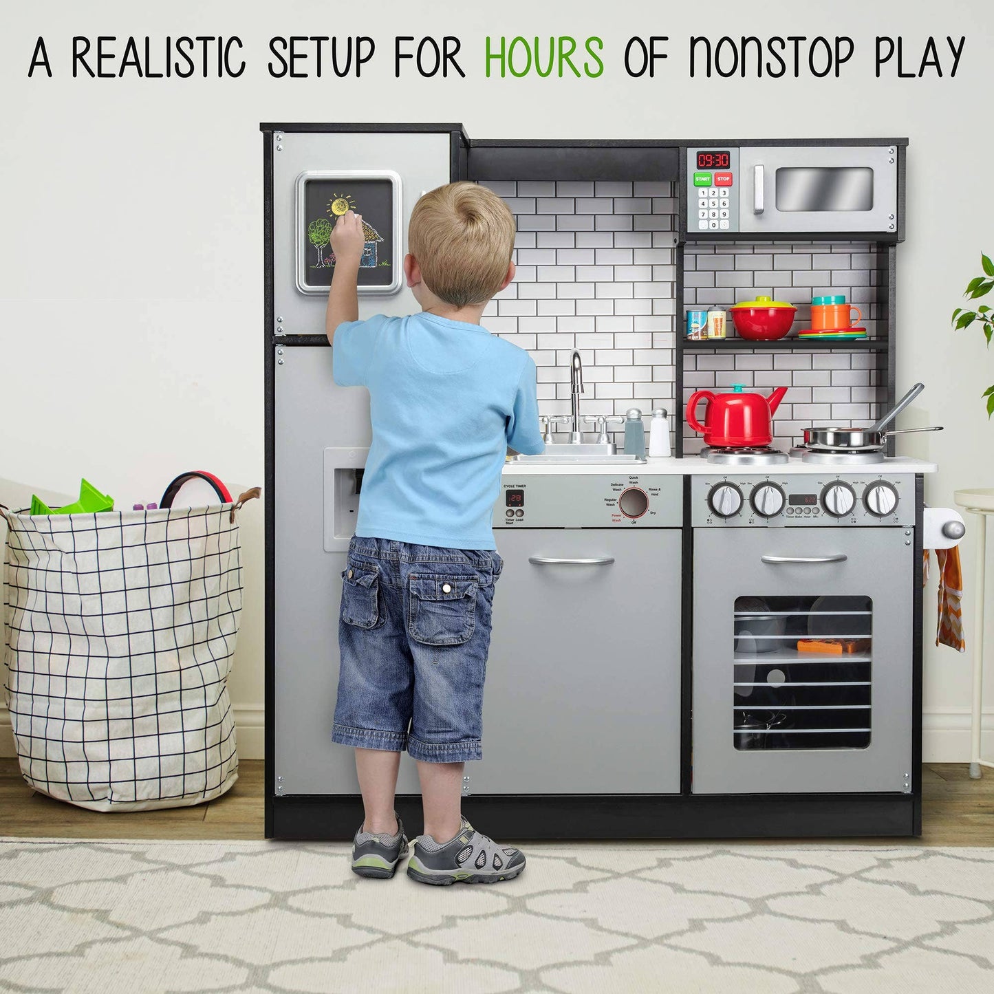 Kids Kitchen Set, Wooden Kitchen Playset with Accesories