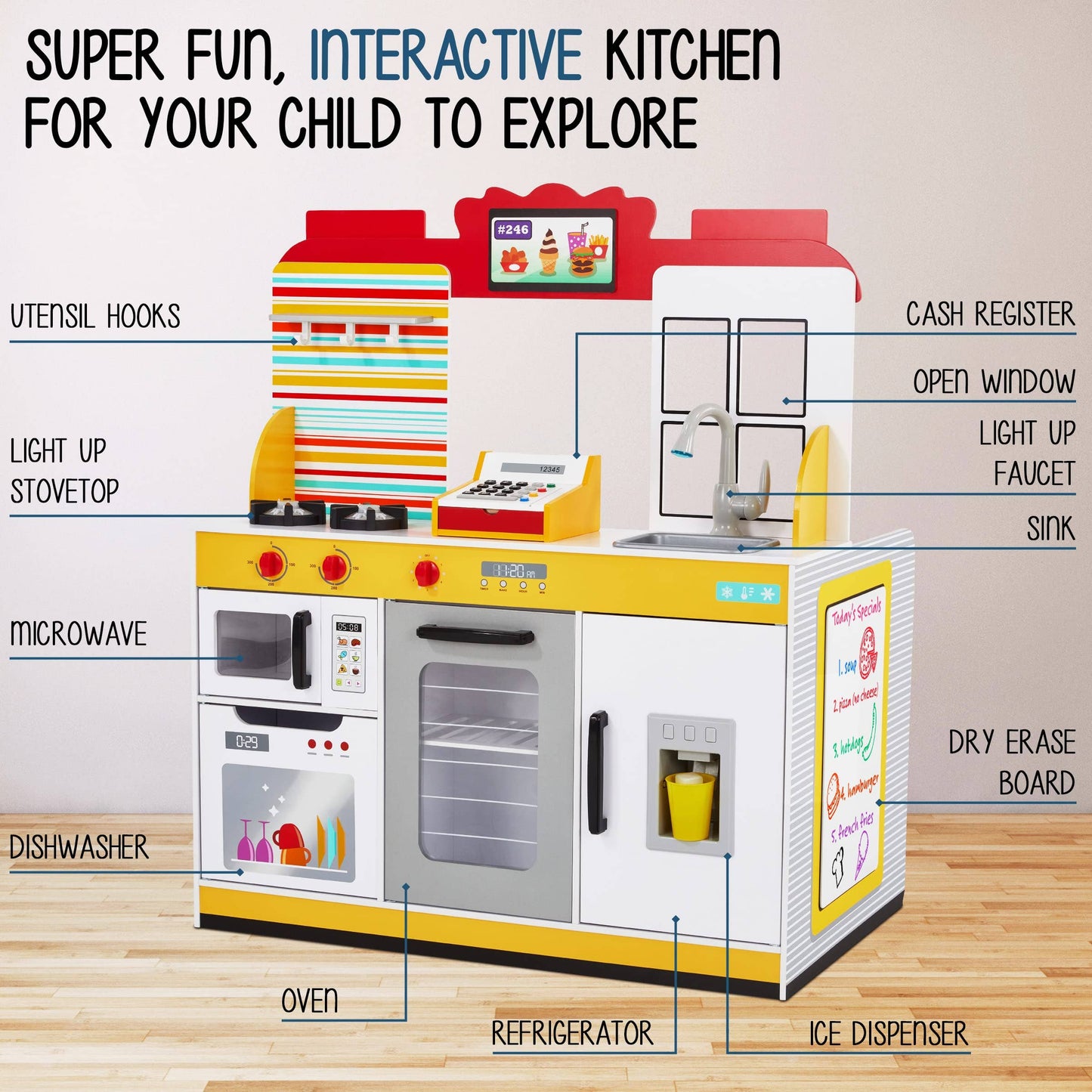 Double-Sided Kids Restaurant Playset, Diner Play Pretend Set