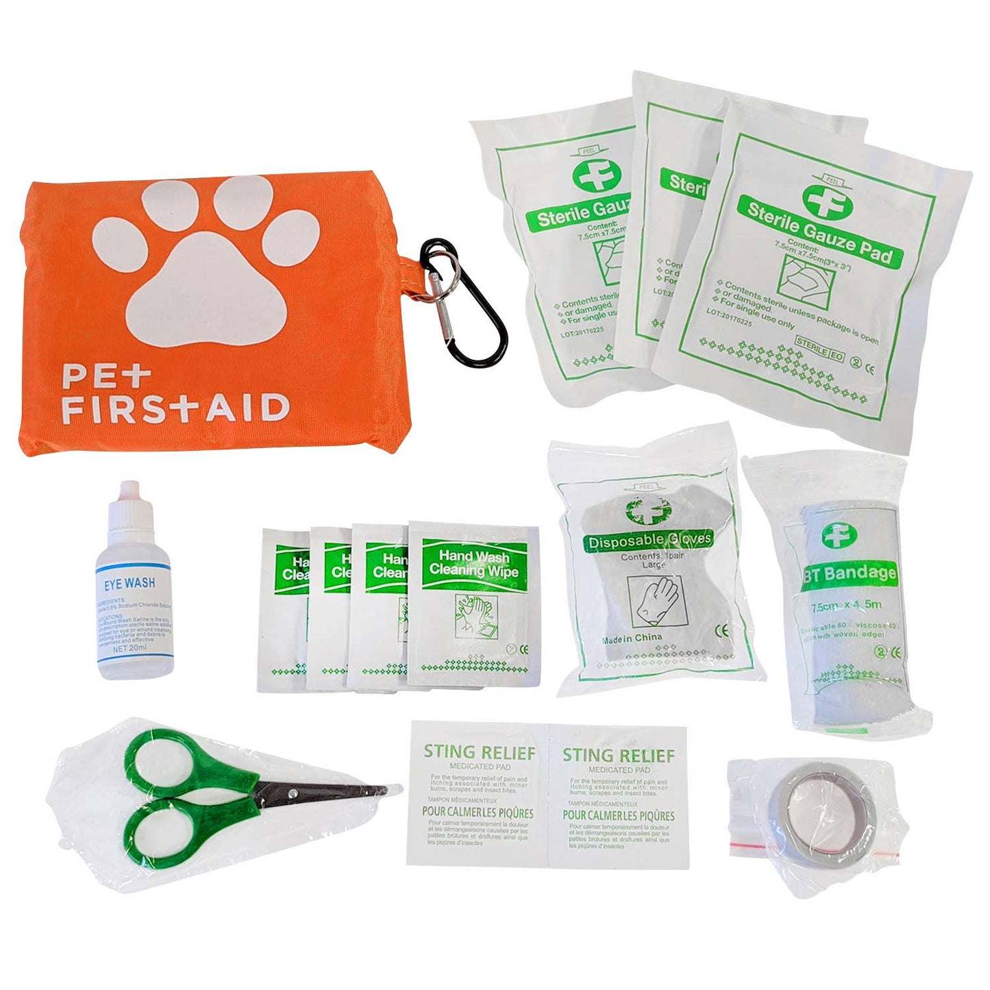 19 Piece Pet Travel First Aid Kit (6-Pack on Clip Strip)
