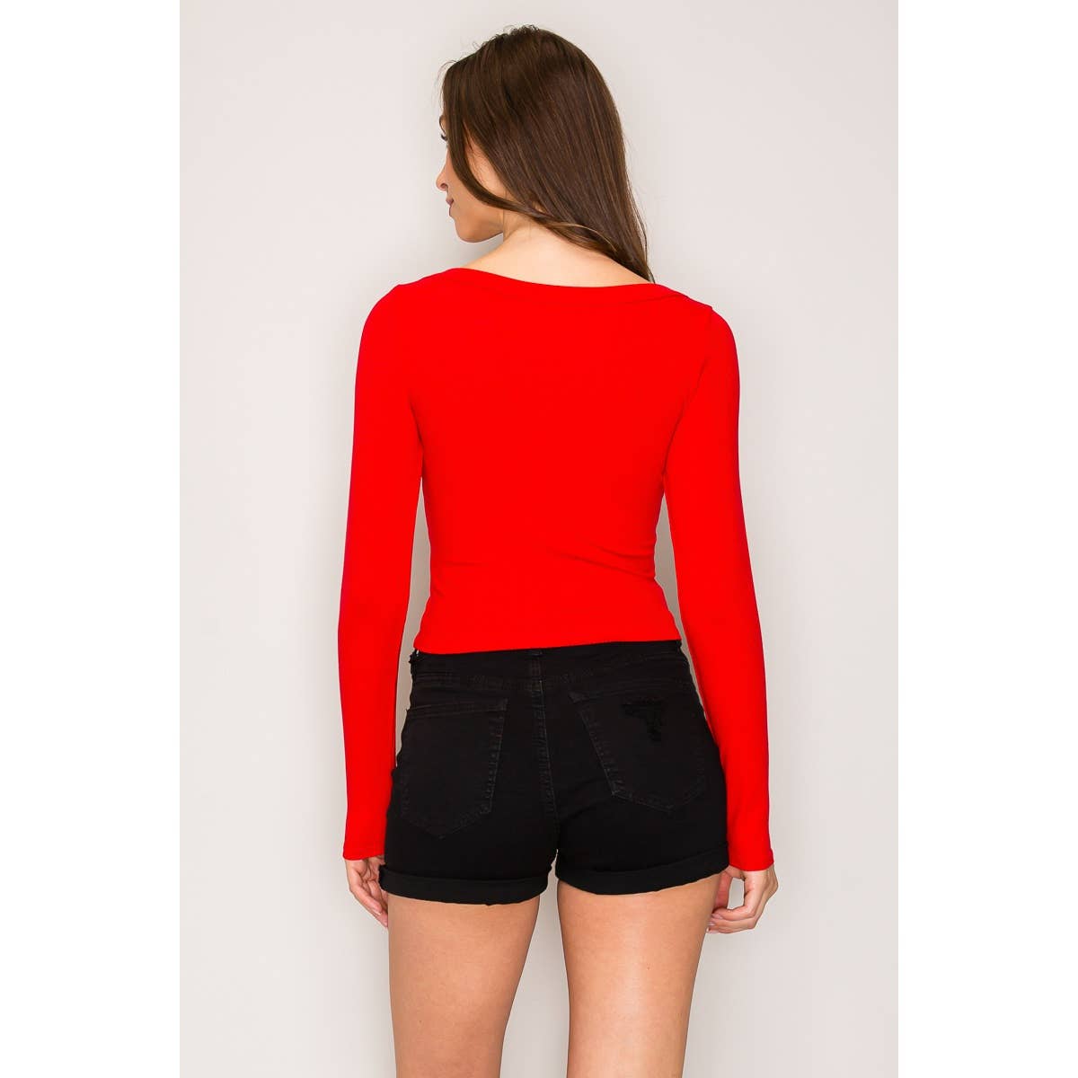 Ribbed Long Sleeve Wide Neck Top