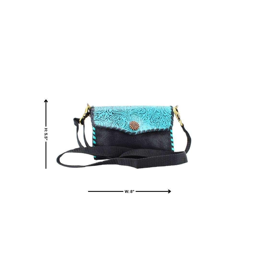 American Bison Tooled Turquoise Flap Over Clutch # AB 2409
