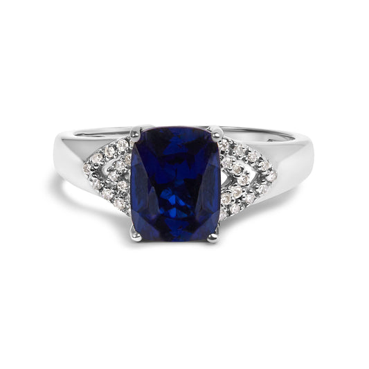 Silver Blue Sapphire and Diamond Step up Engagement Ring