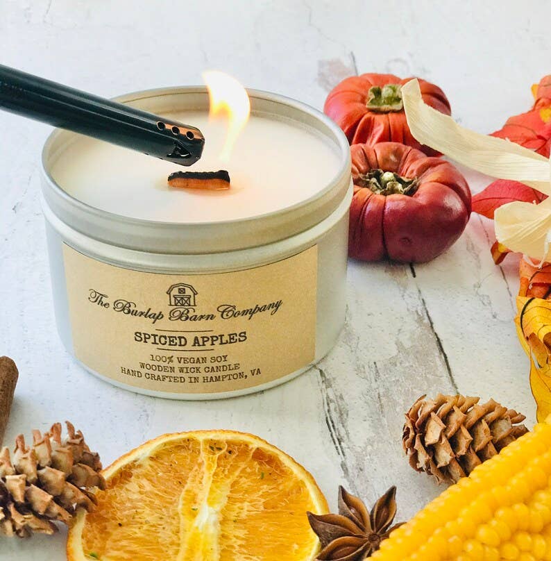 Wholesale 8 oz Handpoured Wooden Wick Soy Fall Candle Tins