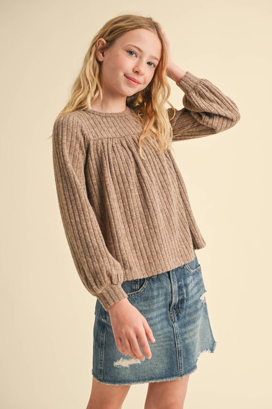 TWEEN GIRLS KIDS CREW NECK L/S BABYDOLL SWEATSHIRT (7-14)