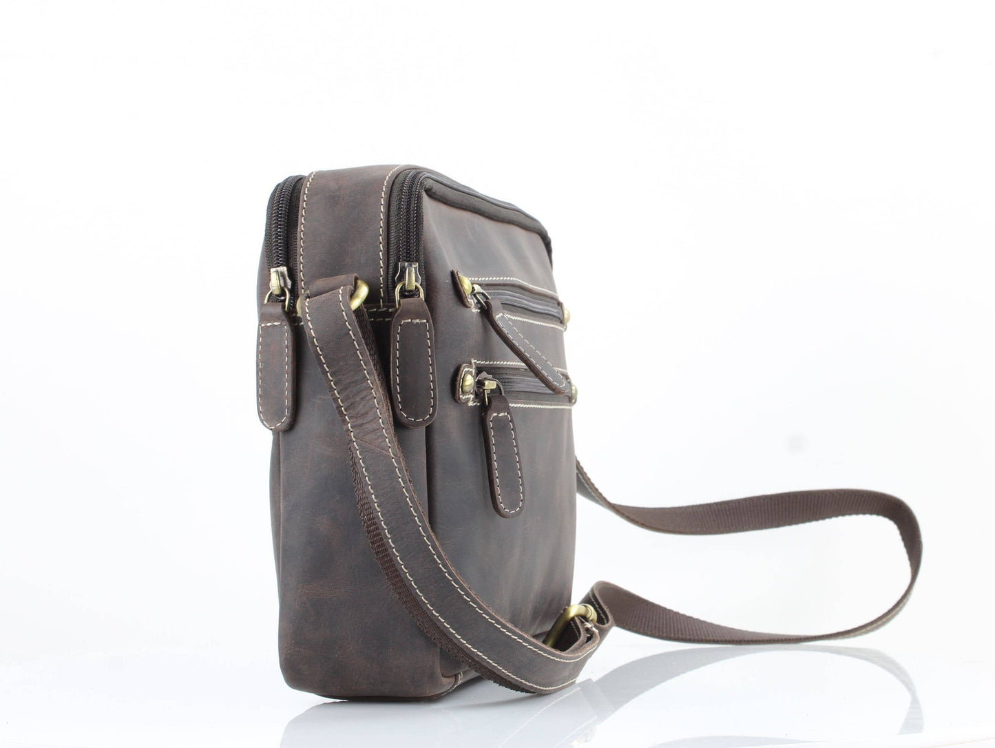 Hunter Leather Shoulder Bag with Double Zip Front AB 1847