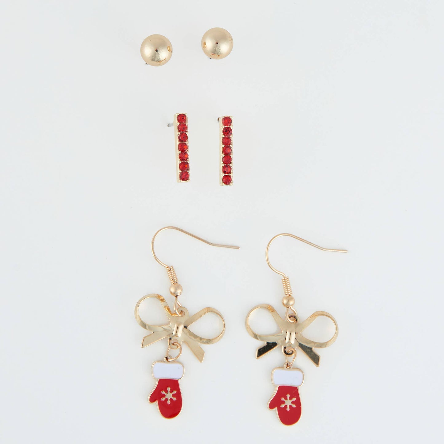 Holiday Gold Christmas Mittens Earring Trio