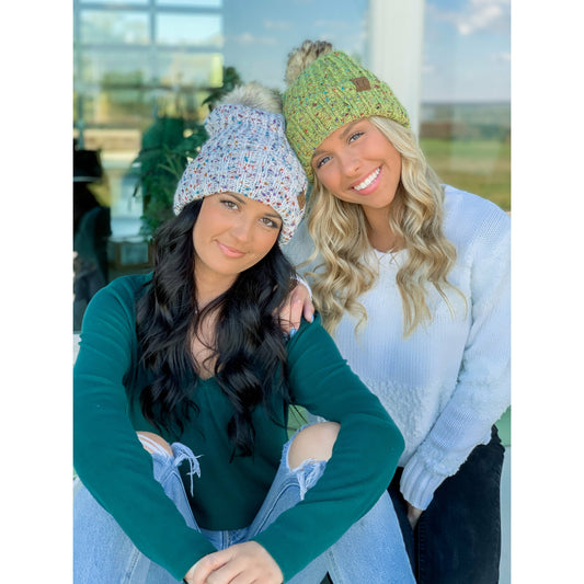 Confetti Mohair Ribbed Fur Pom C.C Beanie HAT2078